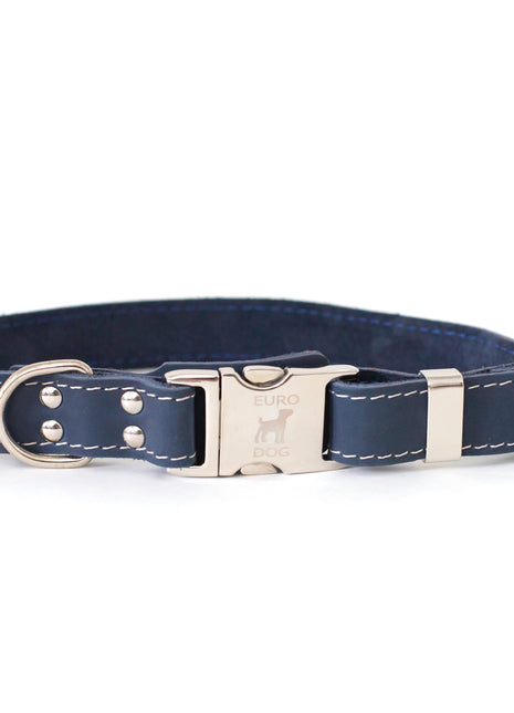 Bestseller Quick-Release Blue Jeans Leather Dog Collar with Metal Buckle