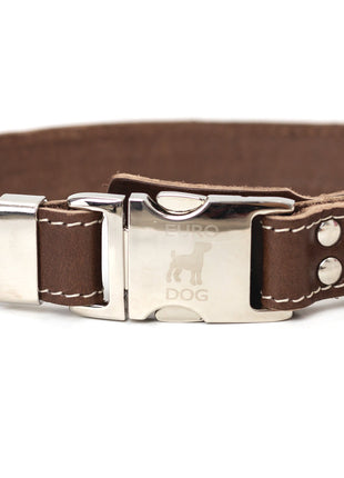 Bestseller Quick-Release Chocolate Leather Dog Collar with Metal Buckle
