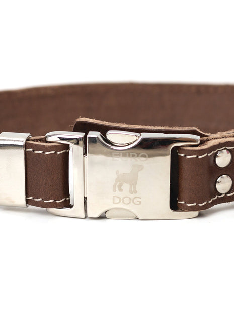 Bestseller Quick-Release Chocolate Leather Dog Collar with Metal Buckle