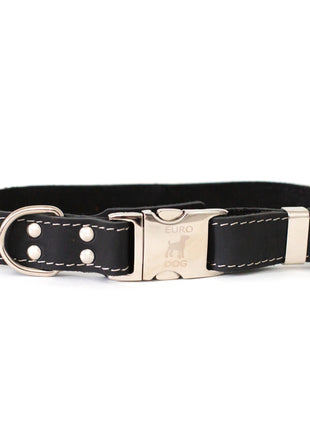Bestseller Quick-Release Midnight Black Leather Dog Collar with Metal Buckle