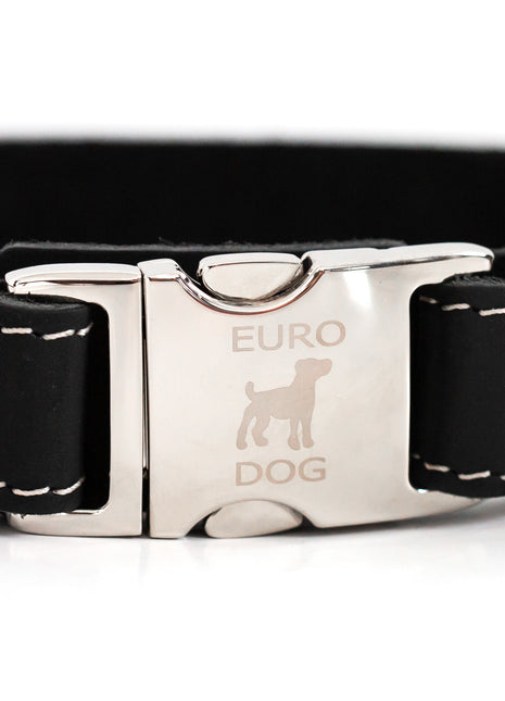 Bestseller Quick-Release Midnight Black Leather Dog Collar with Metal Buckle