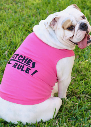 Parisian Pet 'Bitches Rule' Dog & Cat T-Shirt – Funny Embroidered Cotton Apparel, Comfortable & Stylish – Pink