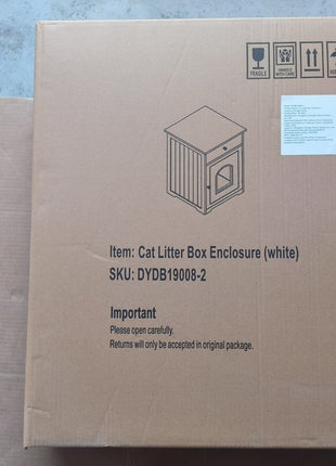 Wooden Pet House Cat Litter Box Enclosure with Drawer, Side Table, Indoor Pet Crate, Cat Home Nightstand (White)