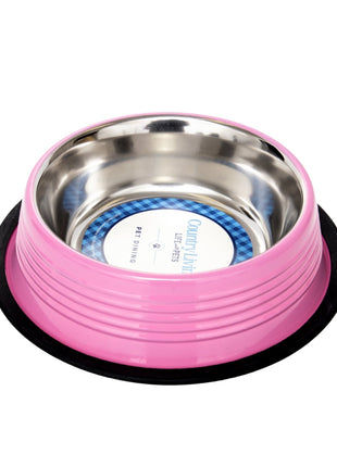Country Living Set of 2 Ribbed Non-Slip Pet Bowls – Carnation Pink