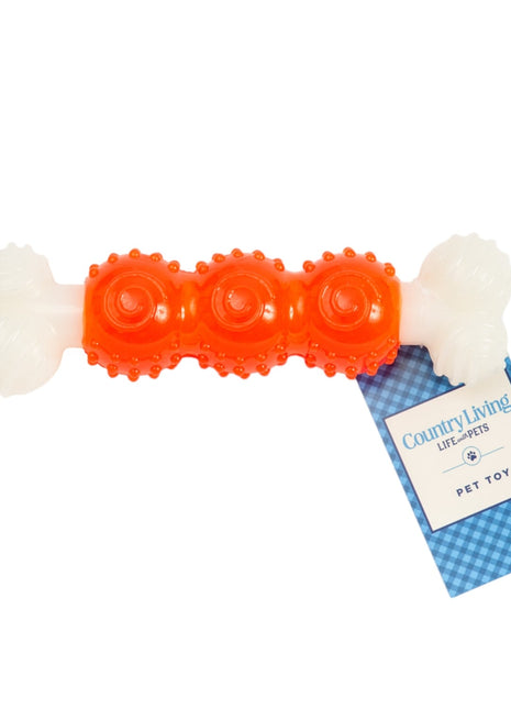 Country Living Bone-a-Treat Dog Chew Toy – Orange Bulged Balls & Green Spiral Ring