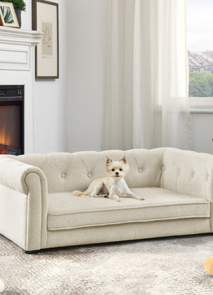 Modern Elegant Rectangle Pet Bed, Durable Elevated Dog Sofa, Beige Foam 40'*23'*14'
