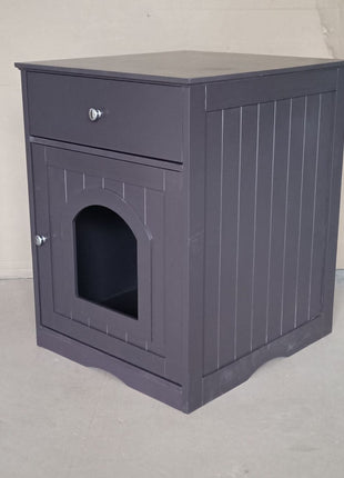 Wooden Pet House Cat Litter Box Enclosure with Drawer, Side Table, Indoor Pet Crate, Cat Home Nightstand (Brown)