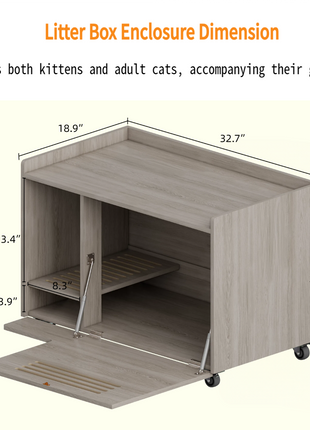 Gray Cat Litter Box Enclosure,Hidden Litter Box Furniture with top side fence,Wooden Pet House Side End Table, Storage Cabinet Bench for Living Room,,Bedroom, Fit Most of Litter Box