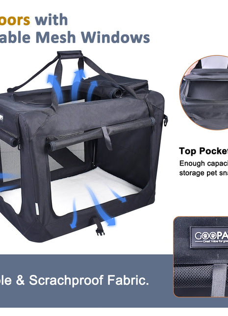 Jespet & GOOPAWS Indoor & Outdoor 3-Door Collapsible Soft-Sided Dog, Cat & Small Pet Crate - Pup List