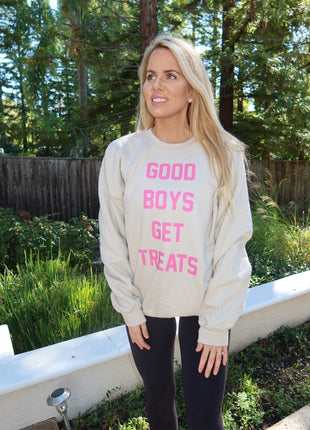 Good Boys Get Treats Pink Font Crewneck Sweatshirt | Ultra-Soft Best Gift for Dog Lovers