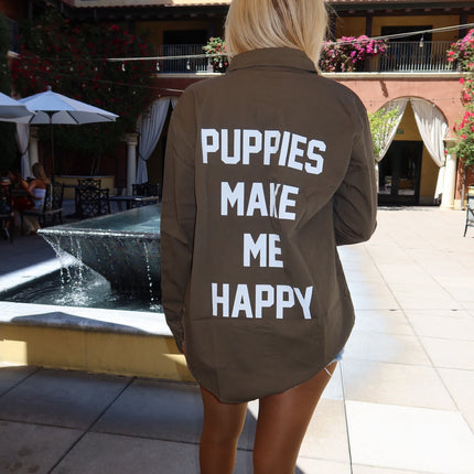 Puppies Club Military Button Up | Present For Dog Lover