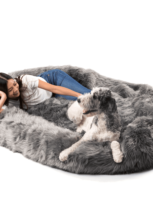 PupCloud™ Human-Size Dog Bed + Matching Waterproof Blanket Bundle - Charcoal Grey