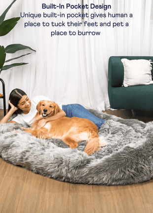 PupCloud™ Human-Size Faux Fur Memory Foam Dog Bed - Charcoal Grey