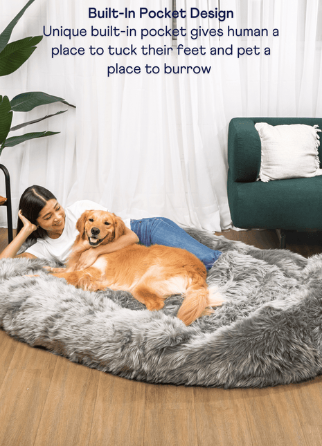 PupCloud™ Human-Size Faux Fur Memory Foam Dog Bed - Charcoal Grey