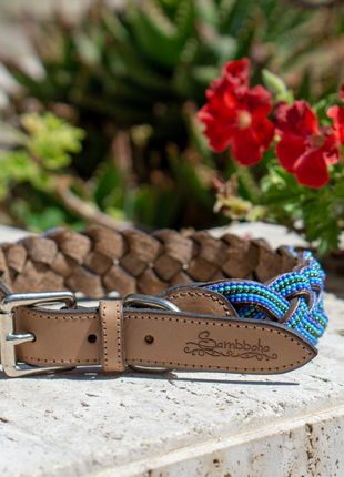 Blue Braided Sambboho dog collar