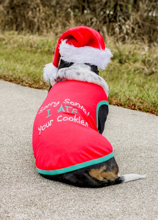 Parisian Pet 'Sorry Santa, I Ate Your Cookies' Christmas Shirt for Pets - Festive Dog & Cat Outfit, Red