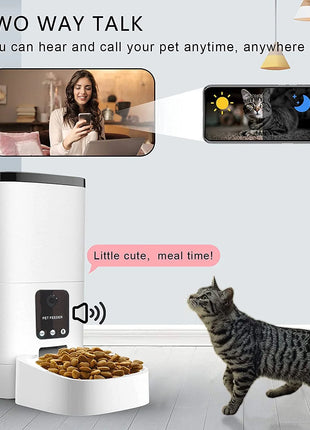 Automatic Pet Feeder with Camera, App Control, Voice Recorder, Timed Feeder for Schedule Feeding, Dual Power Supply,Wifi Pet Food Dispenser with App Control