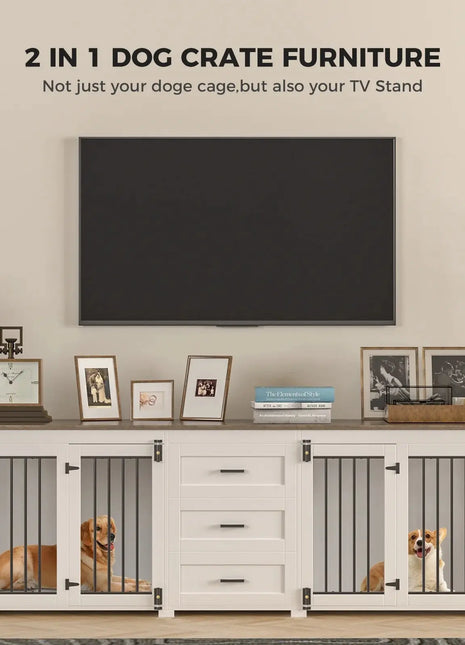 94.5" Holt Double Dog Crate Furniture For 2 Dogs