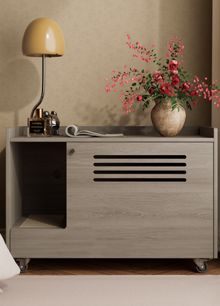 Gray Cat Litter Box Enclosure,Hidden Litter Box Furniture with top side fence,Wooden Pet House Side End Table, Storage Cabinet Bench for Living Room,,Bedroom, Fit Most of Litter Box