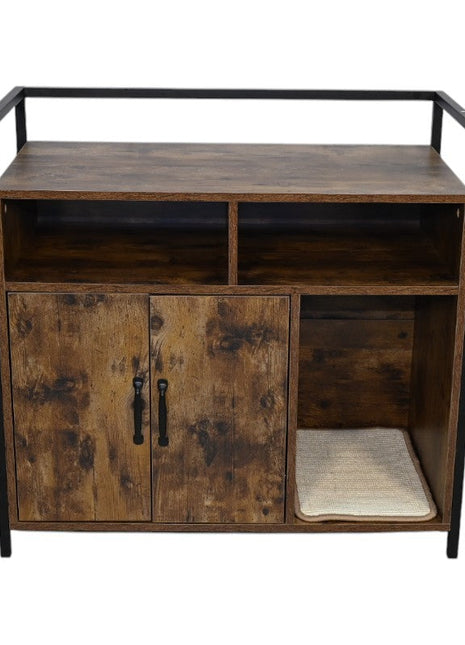 Rustic Brown Wooden Cat Litter Box Enclosure, Spacious Hidden Cat Litter Box with Scratching Mat Furniture for Bedroom, Bathroom, Living Room-31.9'x17.7'x31.4', 61 lbs