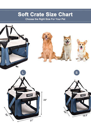 Jespet & GOOPAWS Indoor & Outdoor 3-Door Collapsible Soft-Sided Dog, Cat & Small Pet Crate, Lake Blue, 24''