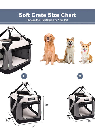 Jespet & GOOPAWS 3-Door Collapsible Soft-Sided Dog Crate, Light Grey, Medium 30''