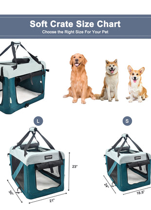 Jespet & GOOPAWS Indoor & Outdoor 3-Door Collapsible Soft-Sided Dog, Cat & Small Pet Crate, Teal Blue, 24''