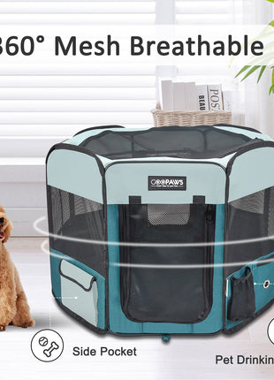 Jespet 2-Door Portable Soft-Sided Dog, Cat & Small Pet Exercise Playpen, Teal Blue, 61''