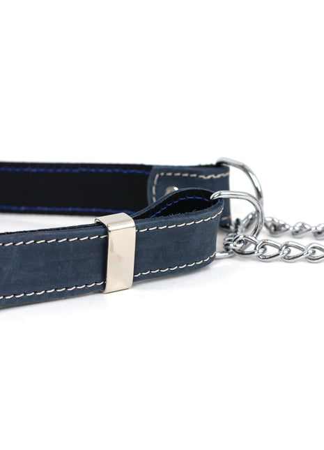 Martingale Blue Jeans Leather Dog Collar