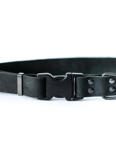 Sport Style Midnight Black Leather Dog Collar
