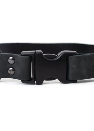 Sport Style Midnight Black Leather Dog Collar