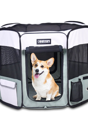 Jespet 2-Door Portable Soft-Sided Dog, Cat & Small Pet Exercise Playpen, Blue, 36''