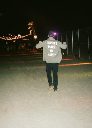 Puppies Make Me Happy Military Button Up | Present For Dog Lover