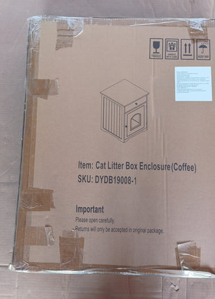 Wooden Pet House Cat Litter Box Enclosure with Drawer, Side Table, Indoor Pet Crate, Cat Home Nightstand (Brown)