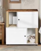 Double Cat Litter Box Enclouse,Cat Litter Box Enclosure for 2 Cats, Cat Litter Cabinet, Double Litter Box Enclosure with Shelve, Fit Most of Litter Box, White+Vintage