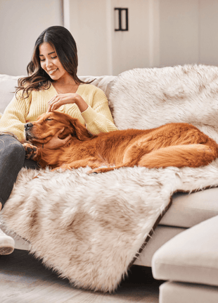 PupProtector™ Waterproof Throw Blanket - White with Brown Accents