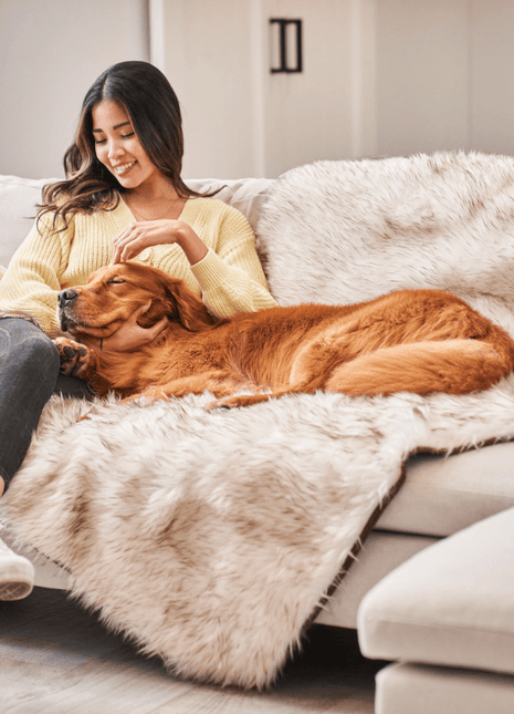 PupProtector™ Waterproof Throw Blanket - White with Brown Accents