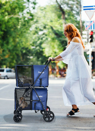 4-in-1 Double Pet Stroller with Detachable Carrier and Travel Carriage