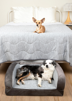 PupChill™ Cooling Bolster Dog Bed + Waterproof Blanket Bundle - Arctic Grey