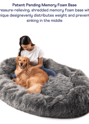 PupCloud™ Human-Size Faux Fur Memory Foam Dog Bed - Charcoal Grey