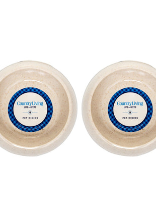 Country Living Set of 2 Natural Fiber Dog Bowls – White Swan