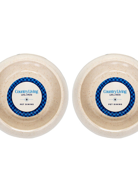 Country Living Set of 2 Natural Fiber Dog Bowls – White Swan