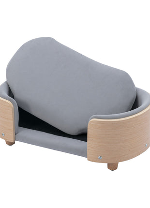 Scandinavian style Elevated Dog Bed Pet Sofa With Solid Wood legs and Bent Wood Back, Velvet Cushion,Small Size