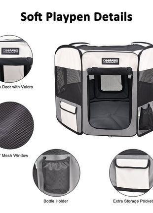 Jespet 2-Door Portable Soft-Sided Dog, Cat & Small Pet Exercise Playpen, Light Grey, 61''