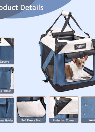Jespet & GOOPAWS Indoor & Outdoor 3-Door Collapsible Soft-Sided Dog, Cat & Small Pet Crate, Lake Blue, 24''