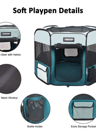 Jespet 2-Door Portable Soft-Sided Dog, Cat & Small Pet Exercise Playpen, Teal Blue, 61''