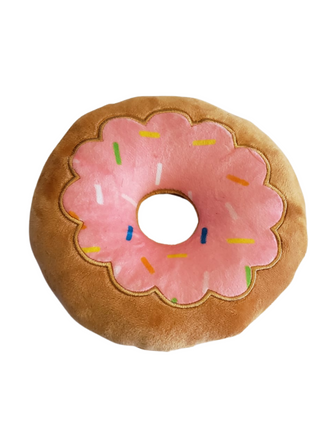 Donut Plush Dog Toy – Soft, Chewy and Cuddly, Safe & Non-Toxic, Ideal for Fetching, Tug-of-War, Gentle Chewing – Strawberry