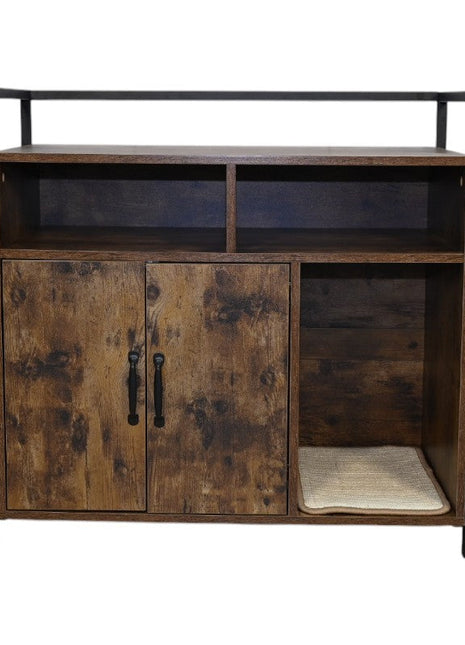 Rustic Brown Wooden Cat Litter Box Enclosure, Spacious Hidden Cat Litter Box with Scratching Mat Furniture for Bedroom, Bathroom, Living Room-31.9'x17.7'x31.4', 61 lbs