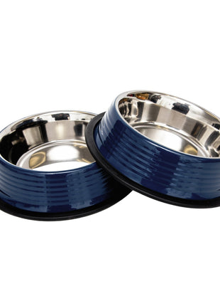 Country Living Set of 2 Ribbed Non-Slip Pet Bowls – Poseidon Blue