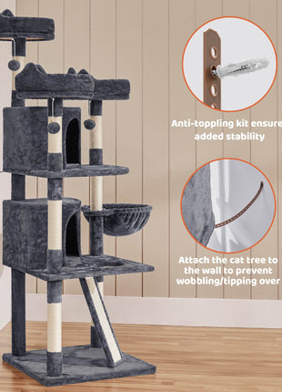 Renwick 69in Large Cat Tree Tower with Condos &amp; Scratching Board - Dark Gray